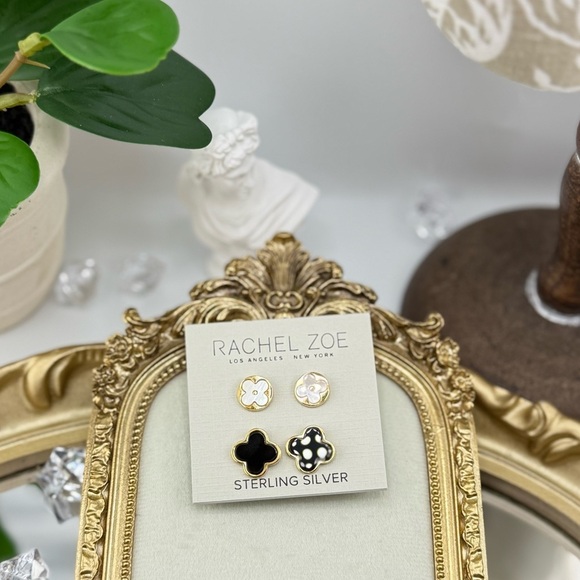 Rachel Zoe Sterling Silver Clover Stud Earrings – Set of 2 - Picture 3 of 3